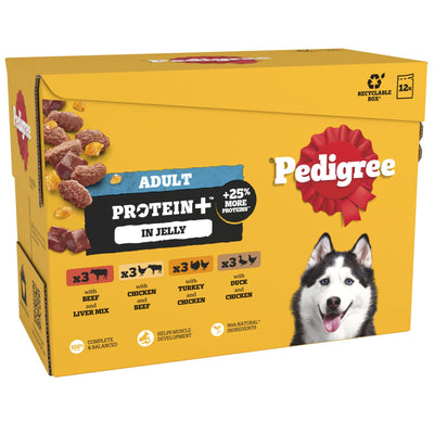 PEDIGREE Protein plus Adult Dog Pouches Mixed Selection in Jelly 12x85g