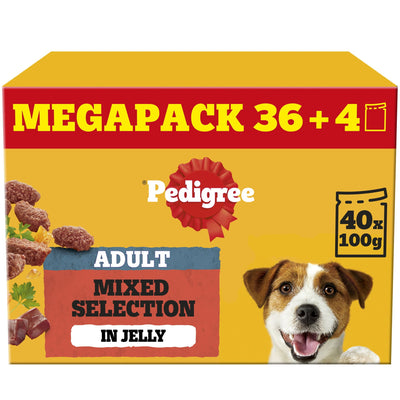 PEDIGREE Adult Dog Pouches Mixed Selection in Jelly 40 for 36 x100g Mega Pack