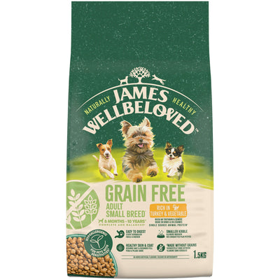 James Wellbeloved Dry Dog Grain Free Adult Small Breed Turkey & Veg 1.5kg