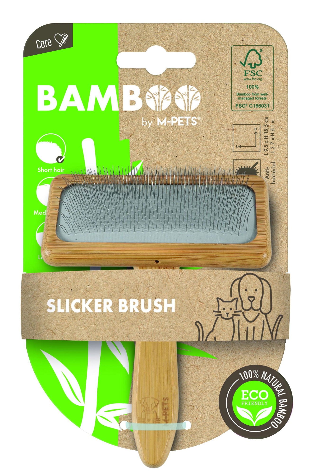 M-PETS Bamboo Slicker Brush - Medium