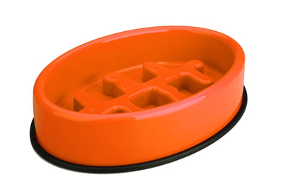 M-PETS Fishbone - Slow Feed Bowl Oval Orange