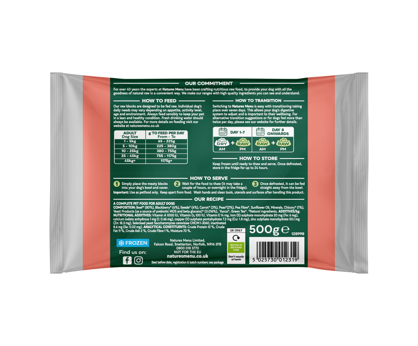 Natures Menu Complete & Balanced 80/20 Blocks Beef 500g