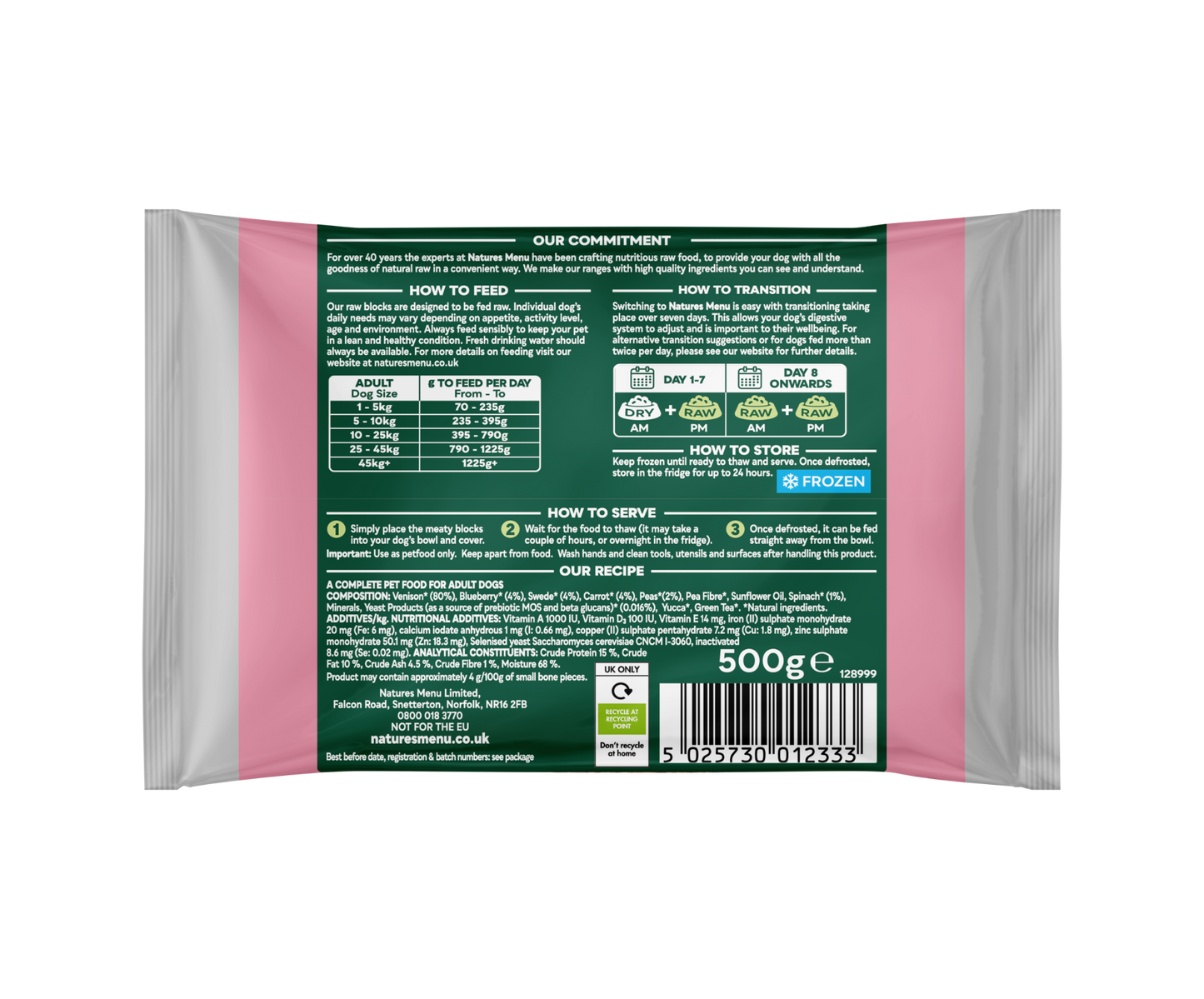Natures Menu Complete & Balanced 80/20 Blocks Venison 500g
