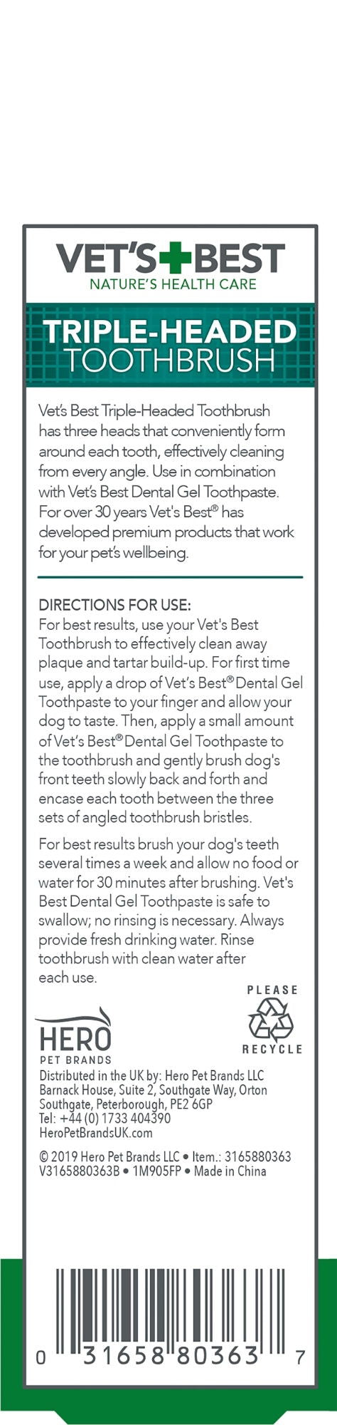 Vet's Best Triple headed Toothbrush For Dogs