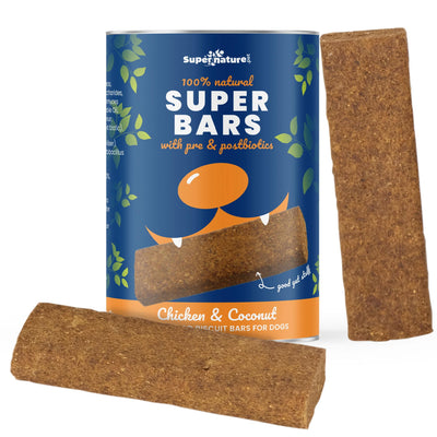 SuperNature Super Bars Biscuit Bars for Dogs with Pre & Postbiotics - Chicken & Coconut 14 bars (400