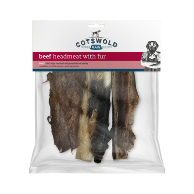 Cotswold Raw Natural Dried Treat Beef Headmeat with Fur 250g