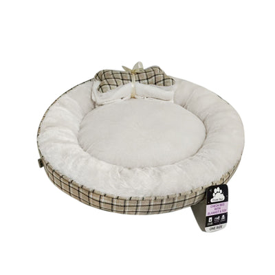 Dream Paws Neutral Check Dog Bed With Matching Blanket & Toy