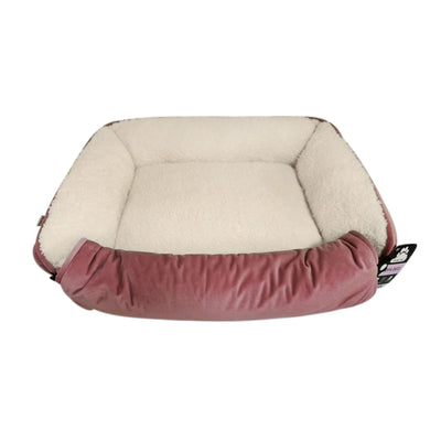 Dream Paws Velvet Dog Sofa Bed With Fold-Out Blanket – Pink