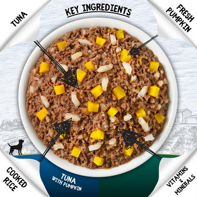 COOKHOUSE Luxury Dog Food - Terrines - Tuna with Carrots / Tuna with Pumpkin 6 x 100g