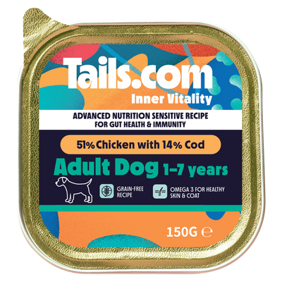 Tails.com Inner Vitality Sensitive Adult Chicken & Cod Alu Tray 150g