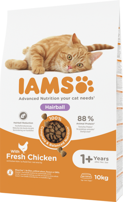 IAMS Advanced Nutrition Hairball Cat Food with Fresh Chicken 10kg
