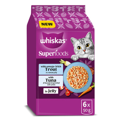 WHISKAS 1+ Cat Pouches Superfoods with Fish in Jelly 6x50g