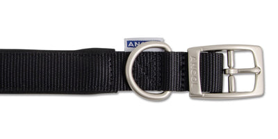 Viva Nylon Padded Buckle Collar Black 25mm X45-54cm Sz 6