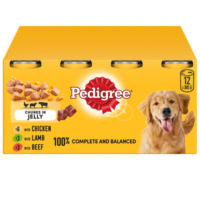 PEDIGREE Adult Wet Dog Food Tins Mixed in Jelly 12 x 385g
