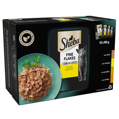 SHEBA Fine Flakes Cat Food Pouch Poultry in Jelly 12 x 85g