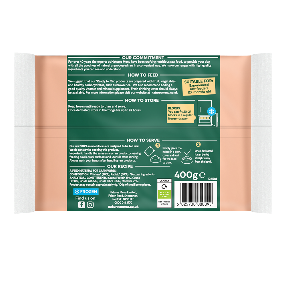 Natures Menu Ready to Mix Chicken & Rabbit 400g