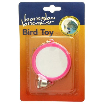 Boredom Breaker Budgie & Canary Round Mirror W/bell 3"