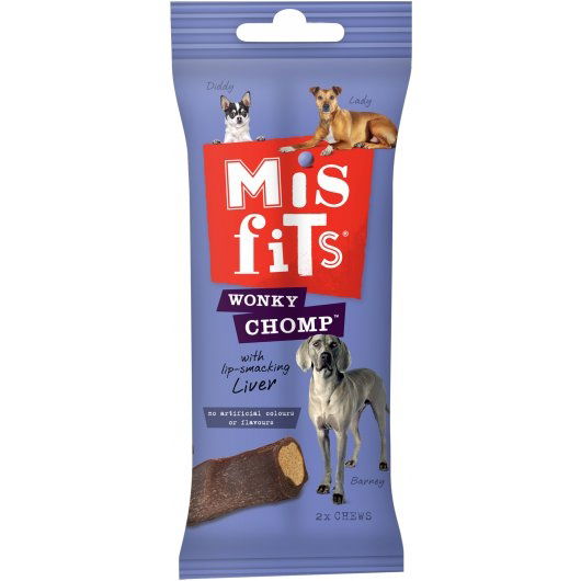 Misfits Wonky Chomp Adult Medium Dog Treats Beef 2 Stick 170g