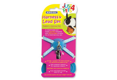 Small Pets Rabbit & Small Animal Hns&lead Set Blue Polka