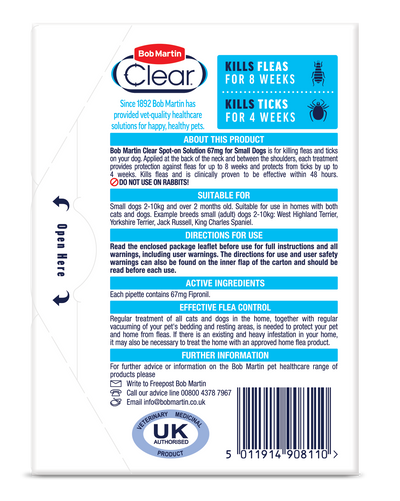 Bob Martin Flea Clear Sml Dog Spot On 1 Tube