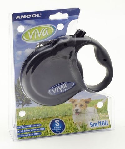 Viva Retractable Lead Tape Black Small 20kg-5m