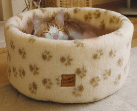 Paw Print Cream Cat Cosy Bed Small 42cm