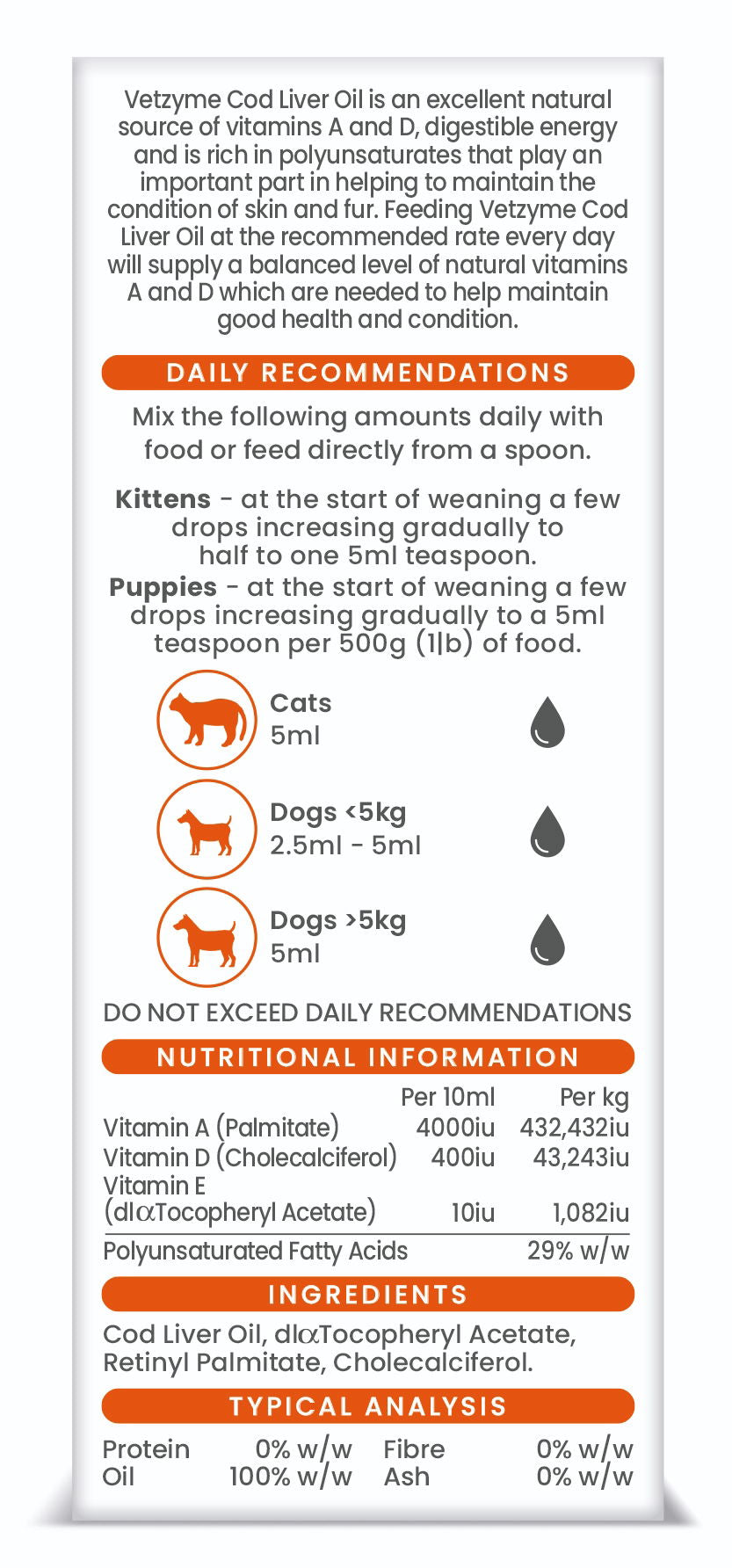 Vetzyme Dog Pure Cod Liver Oil Supplement 150ml