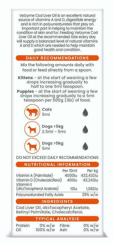 Vetzyme Dog Pure Cod Liver Oil Supplement 150ml