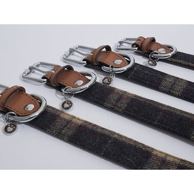 Luxury Leather Collar Tweed Check 3/4" X8-12"