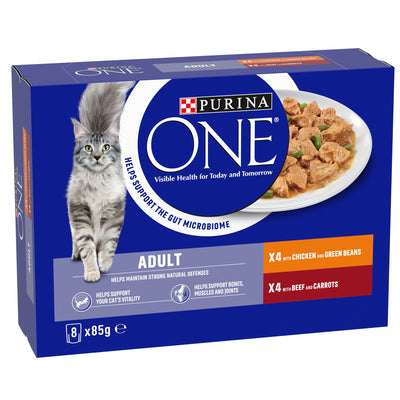 Purina One Adt Mini Fillets In Gravy Chicken & Beef 8x85g