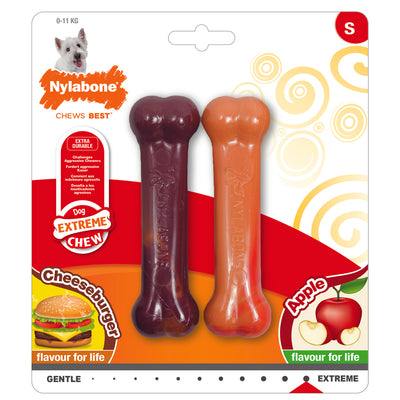 Nylabone Extreme Chew Bone 2Pack Cheeseburger/apple Small
