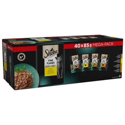 SHEBA Fine Flakes Cat Food Pouch Poultry in Jelly Mega Pack 40 x 85g