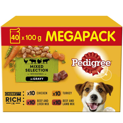 PEDIGREE Adult Wet Dog Food Pouch Mixed in Gravy Mega Pack 40 x 100g