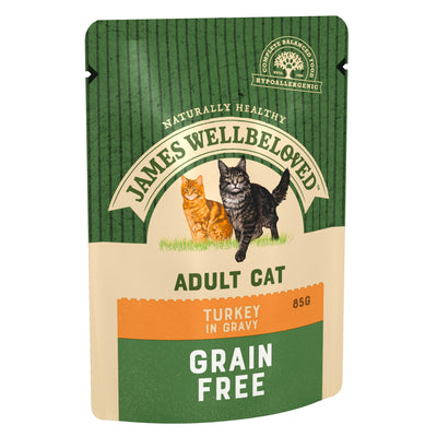 James Wellbeloved Grain Free Adult Cat Wet Food Pouch Turkey in Gravy 12x85g