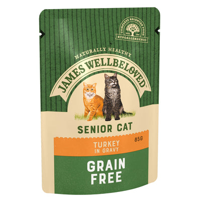 James Wellbeloved Grain Free Senior Cat Wet Food Pouch Turkey in Gravy 12x85g