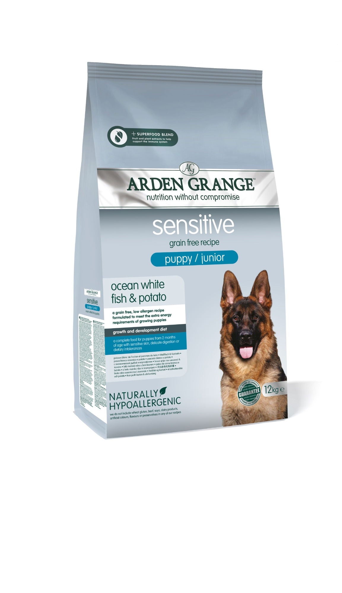 Arden Grange Sensitive Pup/jnr Ocean White Fish & Pot 12kg