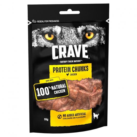 Crave Natural Grain Free Protein Chunks Adult Dog Treat Chicken 55g