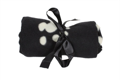 Dream Paws Bed 55cm & Blanket 80cm Black Fleece Pawprint