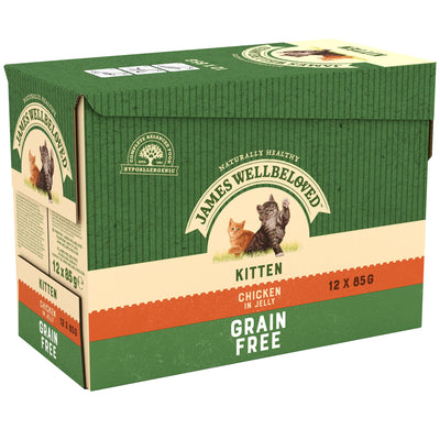 James Wellbeloved Grain Free Kitten Cat Wet Food Pouch Chicken in Jelly 12x85g