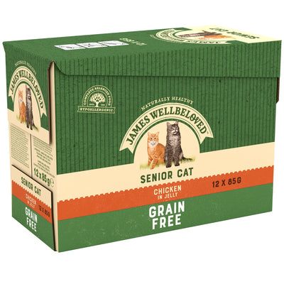 James Wellbeloved Grain Free Senior Cat Wet Food Pouch Chicken in Jelly 12x85g