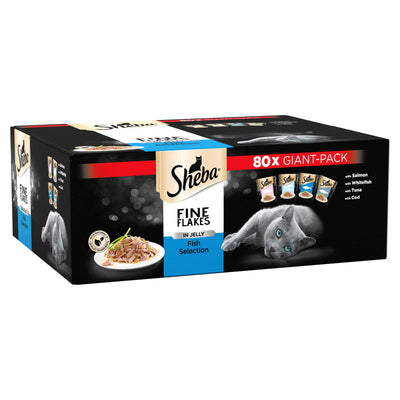 SHEBA Fine Flakes Cat Food Pouch Fish in Jelly Giant Pack 80 x 85g