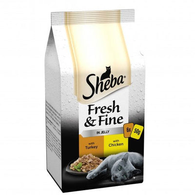 SHEBA Fresh & Fine Wet Cat Food Pouch Chicken & Turkey in Gravy 6 x 50g