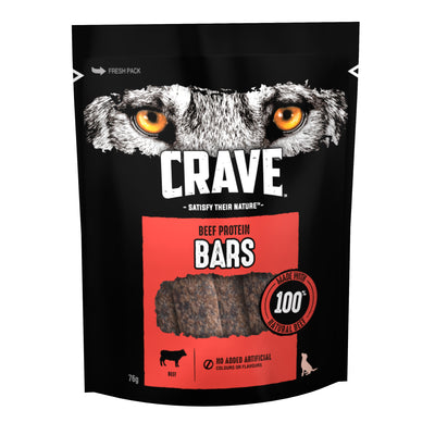 Crave Natural Grain Free Protein Bar Grain Adult Dog Treat Beef 76g