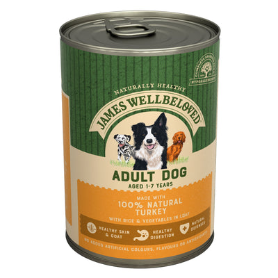 James Wellbeloved Adult Wet Dog Food Turkey & Rice in Loaf 400 g Tin