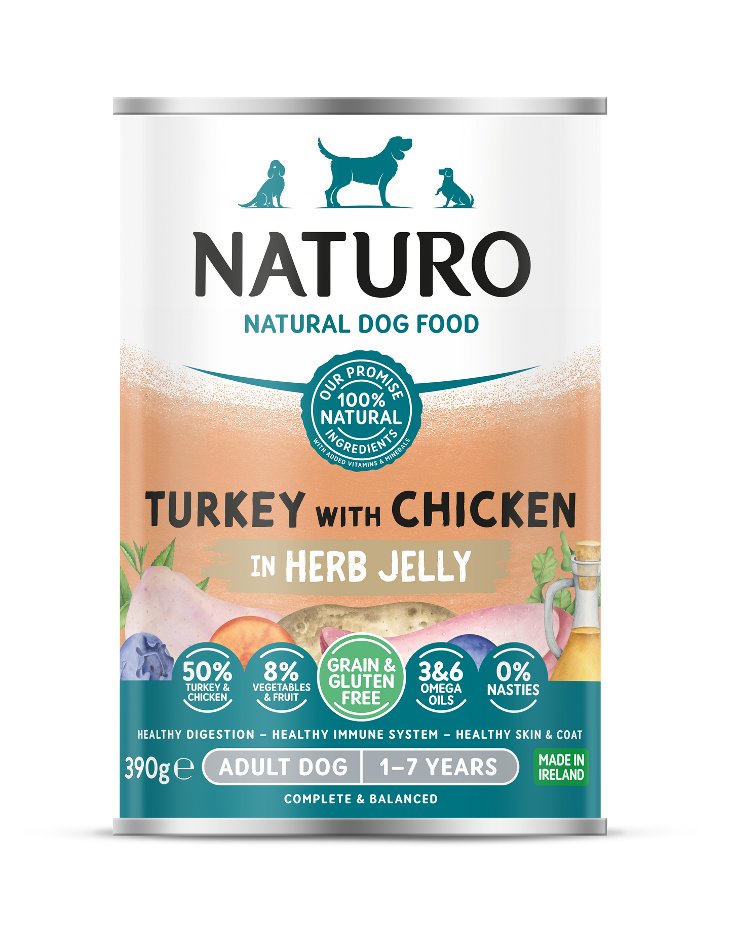 Naturo Adult Turkey & Chicken In Jelly Can 390g