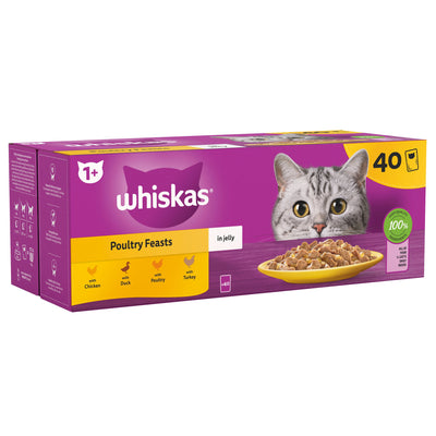 WHISKAS 1+ Poultry Feasts Adult Wet Cat Food Pouch in Jelly 40 x 85g