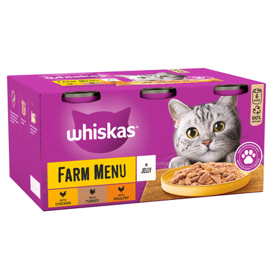 WHISKAS Farm Menu Adult Wet Cat Food in Jelly Tin 6x400g
