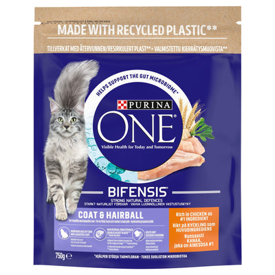 Purina One Coat & Hairball Adult Dry Cat Food Chicken 750g