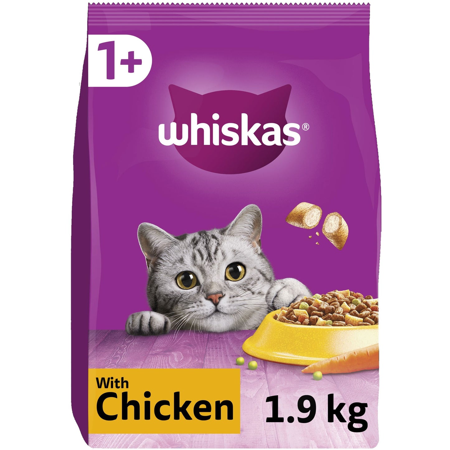 WHISKAS 1+ Chicken Adult Dry Cat Food 1.9kg