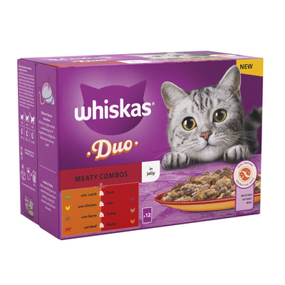 WHISKAS 1+ Duo Meaty Combos Adult Wet Cat Food Pouch in Jelly 12 x 85g